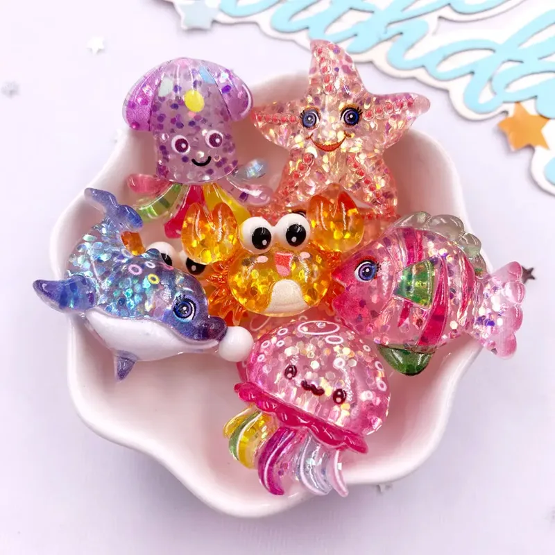 Star Flat Back - 10pcs Glitter Colorful Resin Sea Star