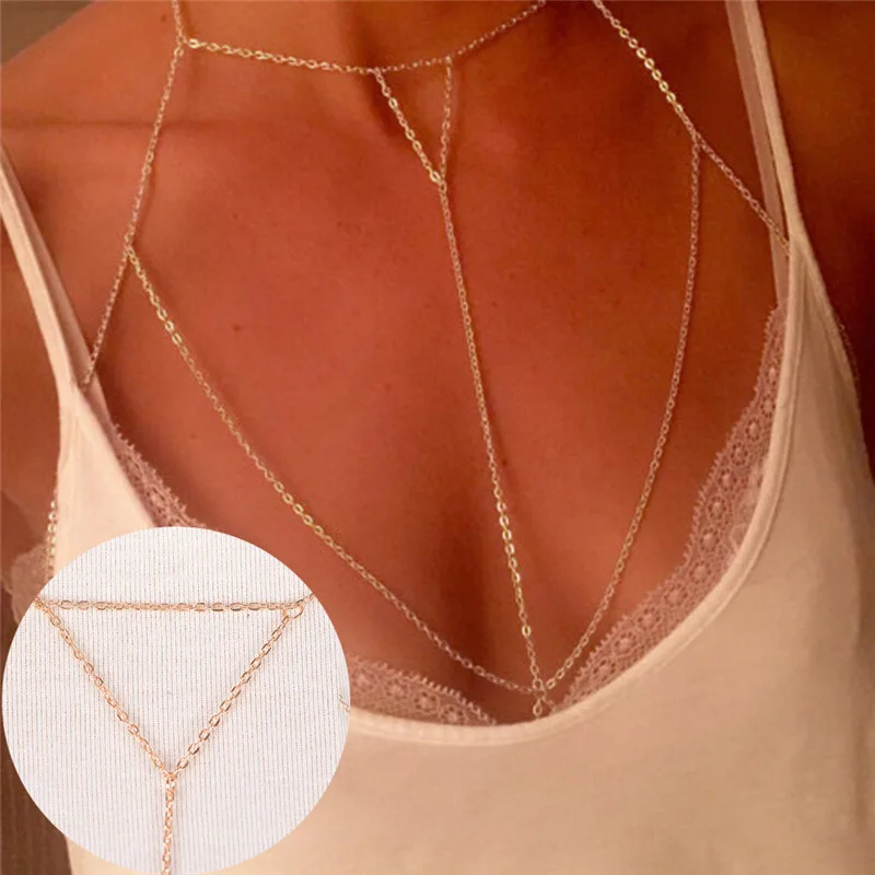 Body Jewelry Harness - Gold Silver Fashion Link Chain Bra
