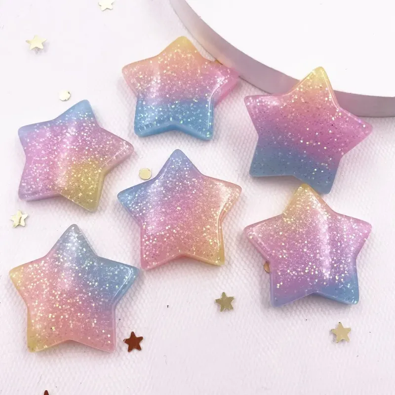 Star Flat Back - 10PCS Glitter Kawaii Resin Colorful 25mm