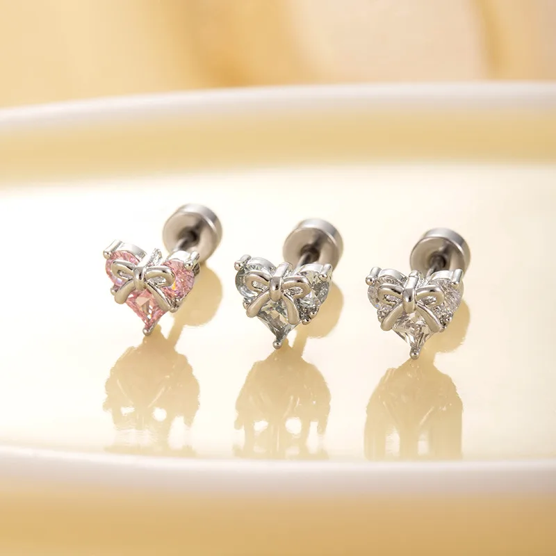 Body Jewelry Hypoallergenic - 20G Heart Cubic Zirconia Ear Stud