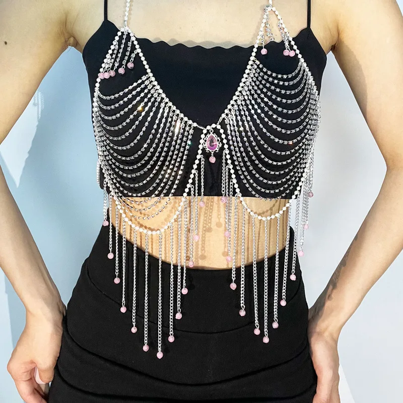 Body Jewelry Dress - Stylish Rhinestone Bra Jewelry Sexy Simulated