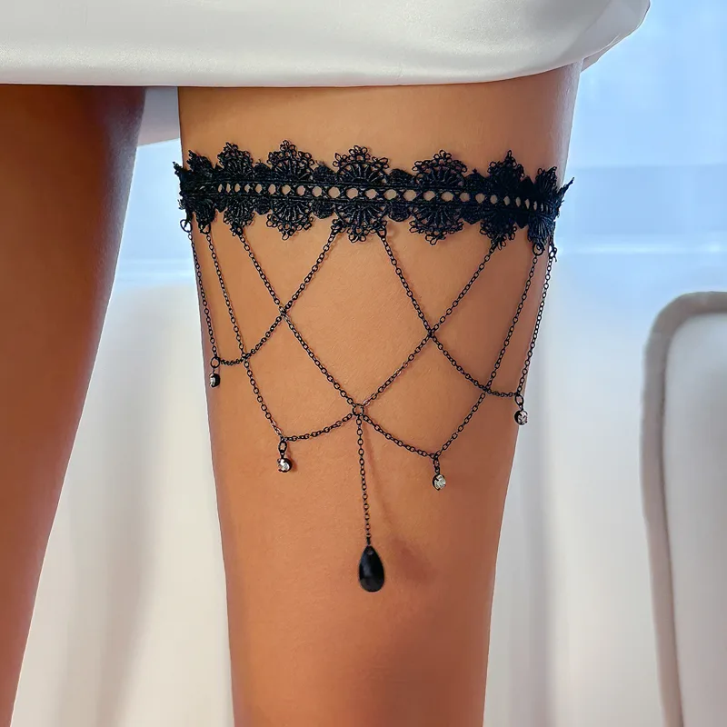 Body Jewelry Thigh Chain - Ingemark Boho Elastic Band Black Lace