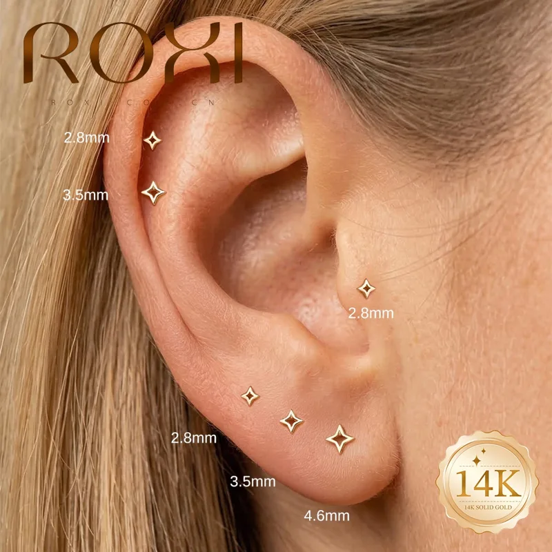 Body Jewelry Hypoallergenic - ROXI 1PC 5/6/8mm 14K Solid Gold