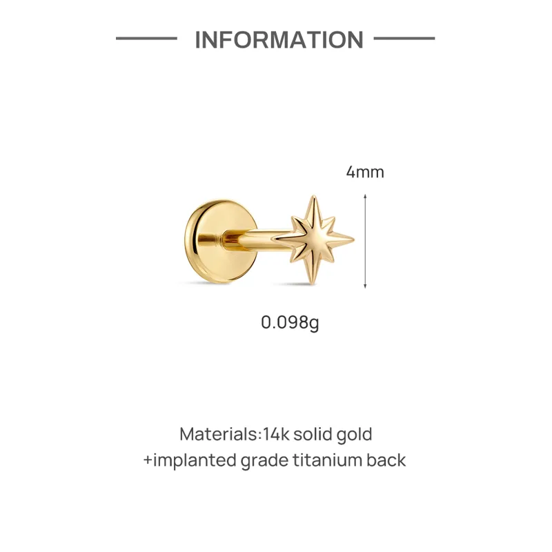 CANNER 1PC 14K Solid Gold Eigh - Body Jewelry Hypoallergenic recension och pris