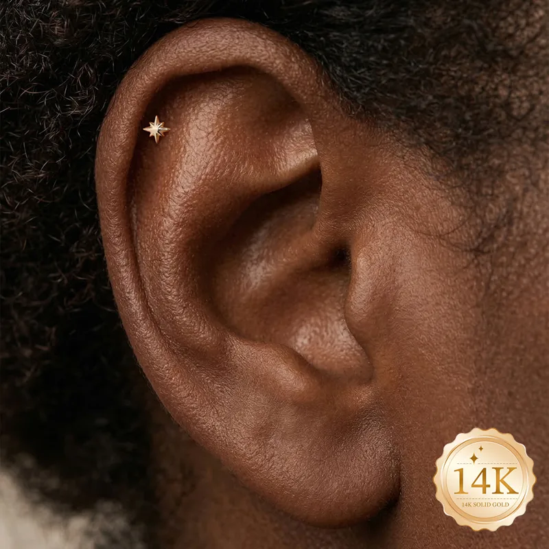 CANNER 1PC 14K Solid Gold Eigh - Body Jewelry Hypoallergenic recension och pris