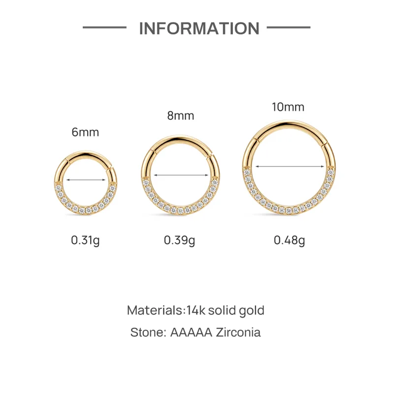 CANNER 1PC 14K Solid Gold 6/8/ - Body Jewelry Hypoallergenic recension och pris
