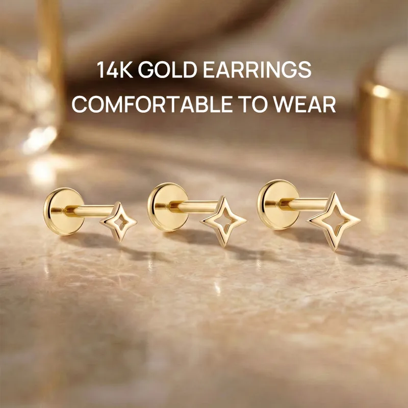 ROXI 1PC 5/6/8mm 14K Solid Gol - Body Jewelry Hypoallergenic recension och pris
